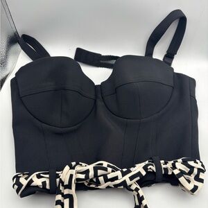 Isabela Franchi Black Bustier Crop Top with Monochrome Tie size 40